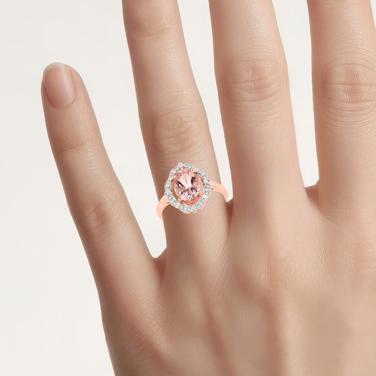 Morganite Ring With Diamonds 1.58 Carats 14K Rose Gold