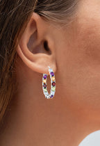 Natural Mixed Gemstones Hoop Earrings 5.34 Carats Sterling Silver