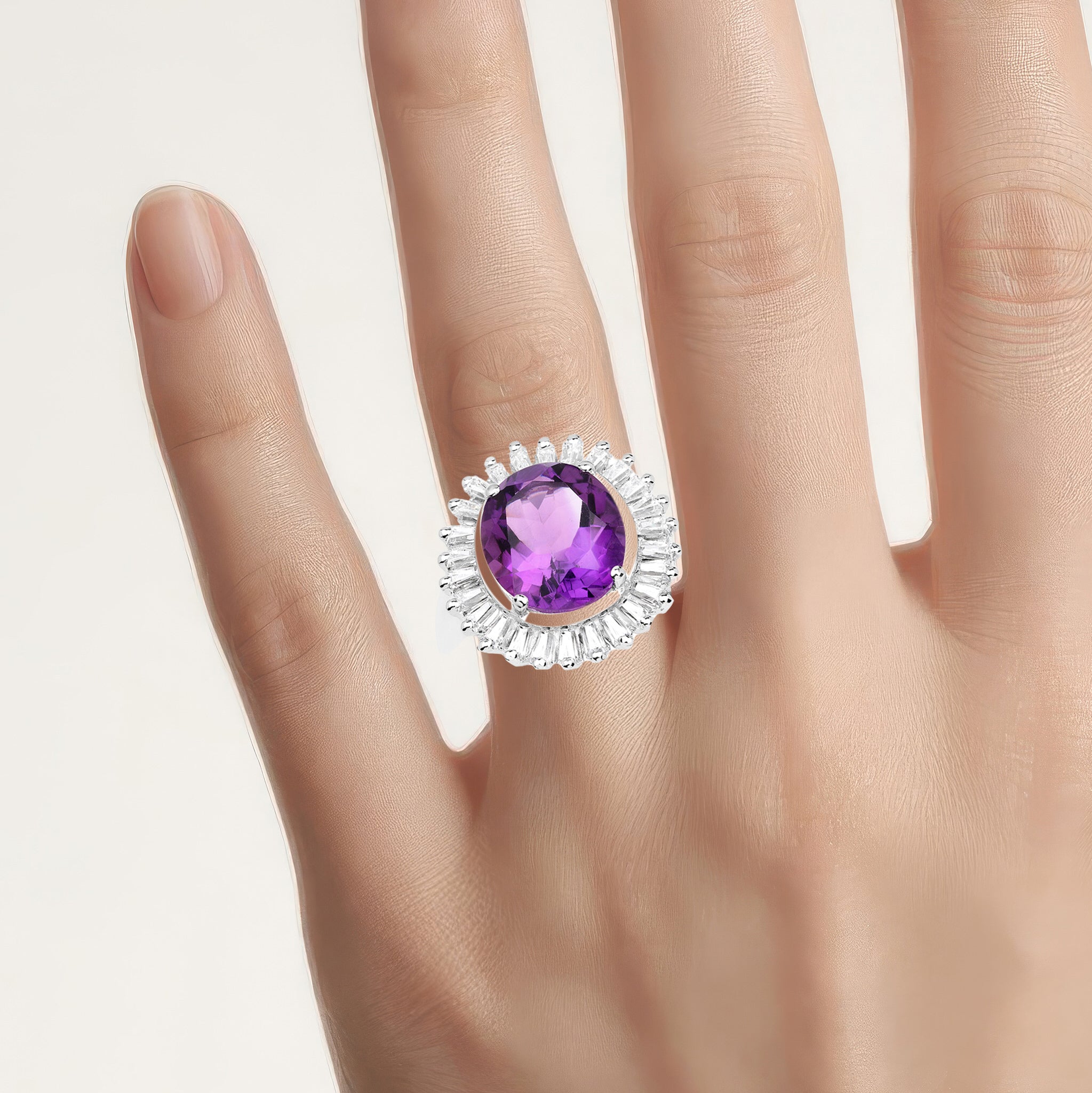 Amethyst Ring With White Topaz 5.32 Carats Sterling Silver