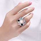 Opal Ring With Multicolor Tourmaline 5.62 Carats Sterling Silver
