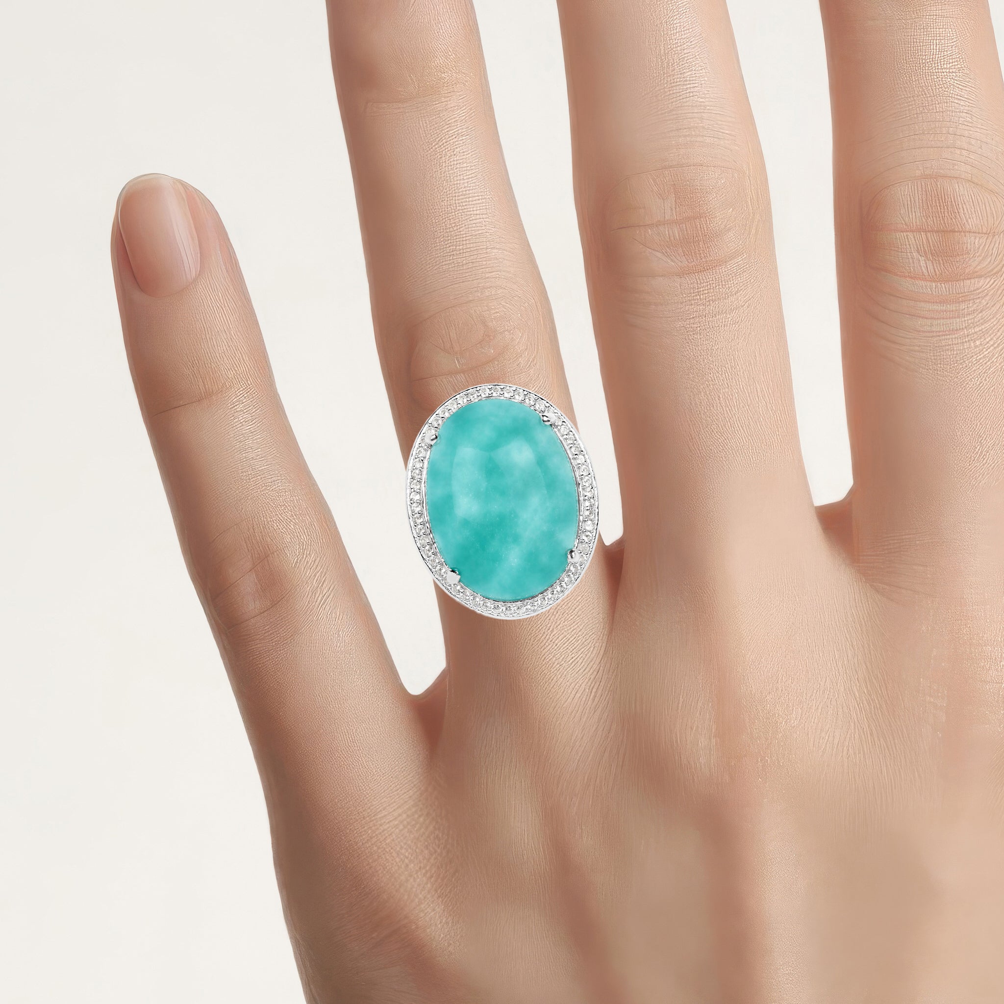Amazonite Ring With White Topaz 15 Carats Sterling Silver