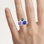 Lapis Ring With Charoite and Malachite 11.2 Carats Sterling Silver