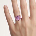 Amethyst Ring With Rhodolite Garnet 5.18 Carats Gold Plated Silver