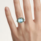 Blue Topaz Ring With Peridot 7.76 Carats Sterling Silver