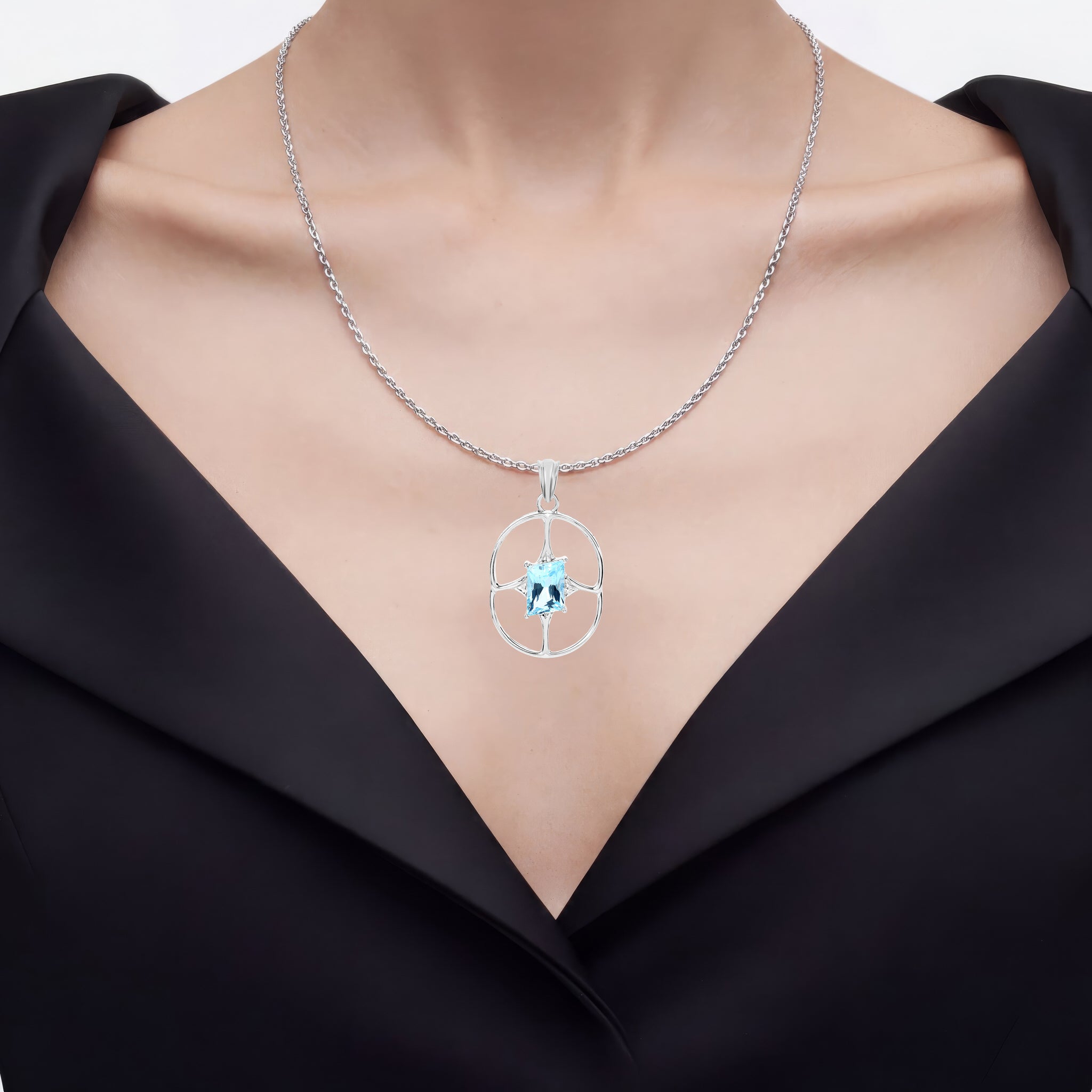 Swiss Blue Topaz Pendant 5.24 Carats Sterling Silver
