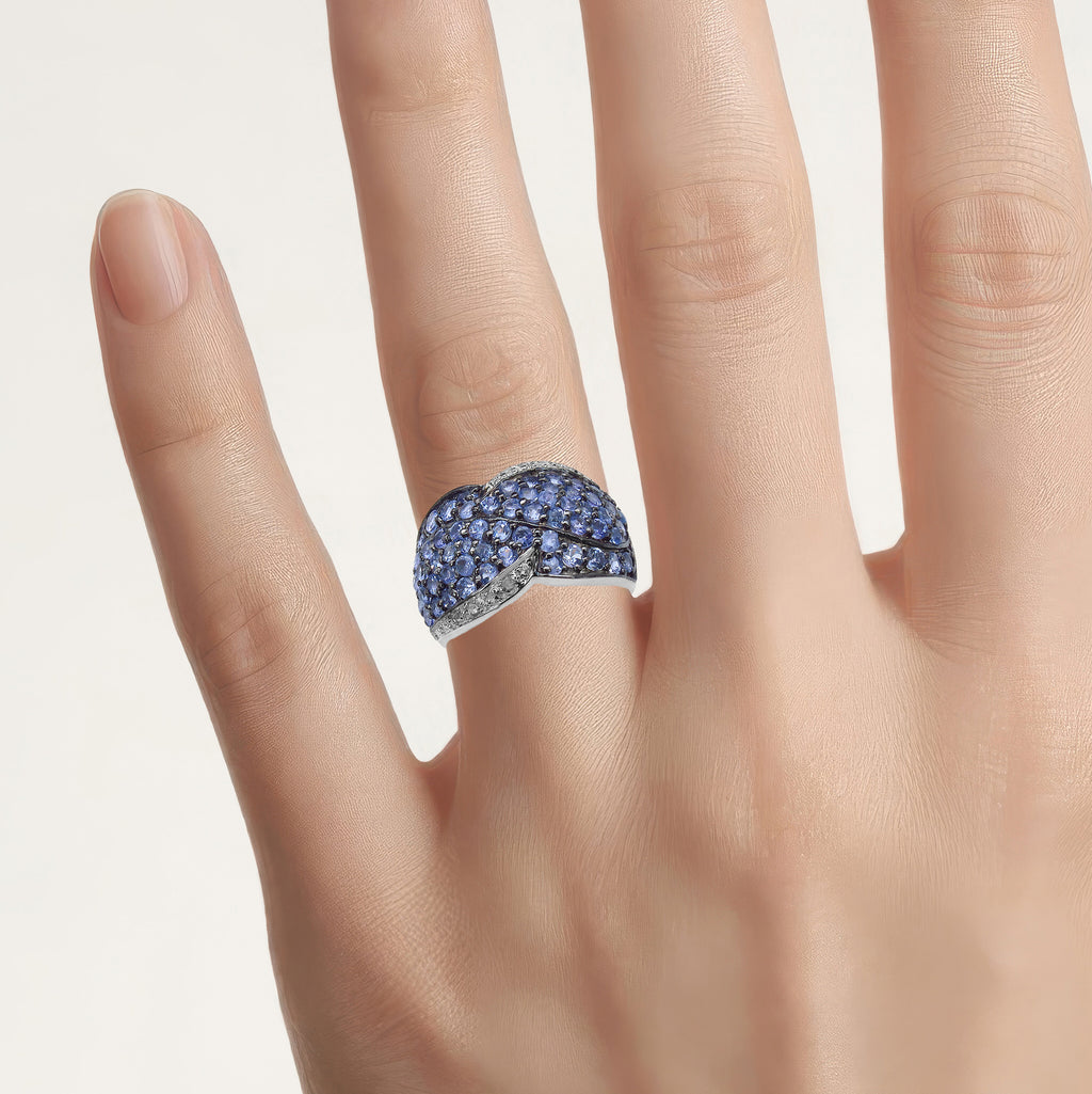 Tanzanite Ring With White Topaz 2.42 Carats Sterling Silver