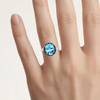 Swiss Blue Topaz Ring With Multicolor Diamonds 5.44 Carats Sterling Silver