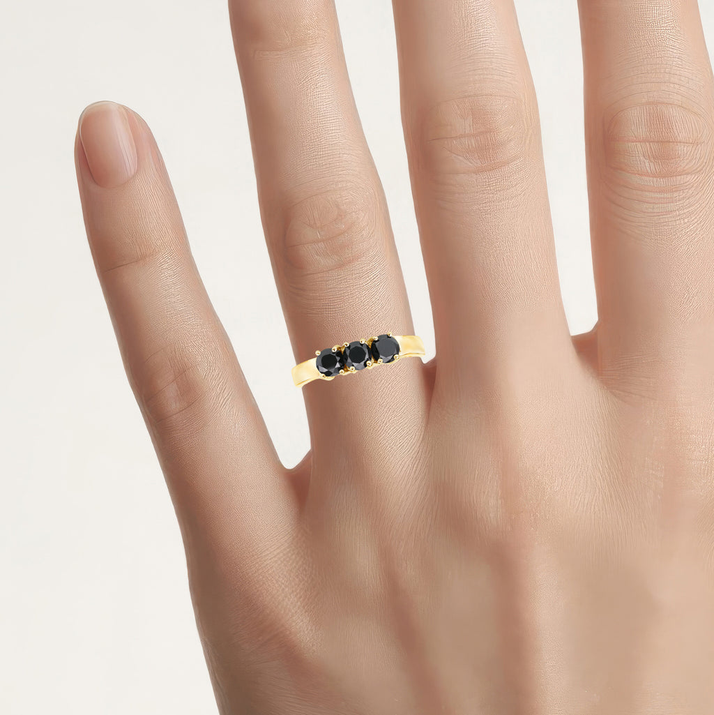 Black Diamond Ring 0.98 Carats Gold Plated Silver