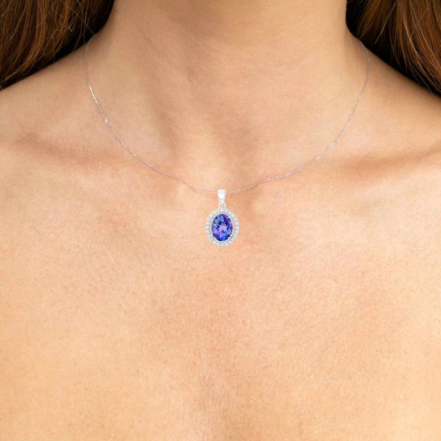 Natural Tanzanite Pendant With Diamonds 3.18 Carats 14K White Gold