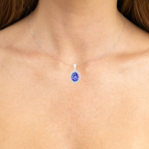Natural Tanzanite Pendant With Diamonds 3.18 Carats 14K White Gold