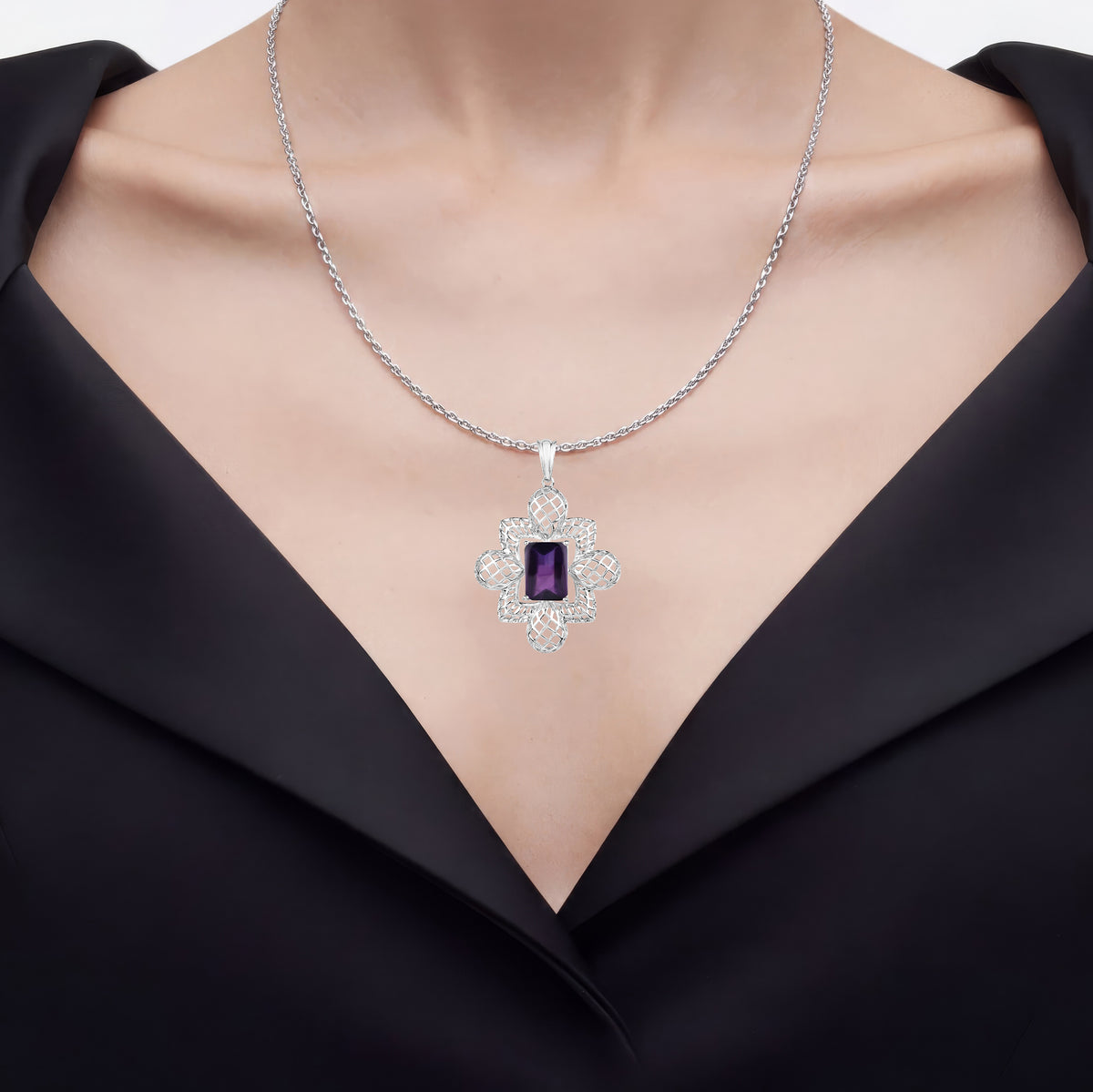 Amethyst Flower Pendant 7.78 Carats Sterling Silver