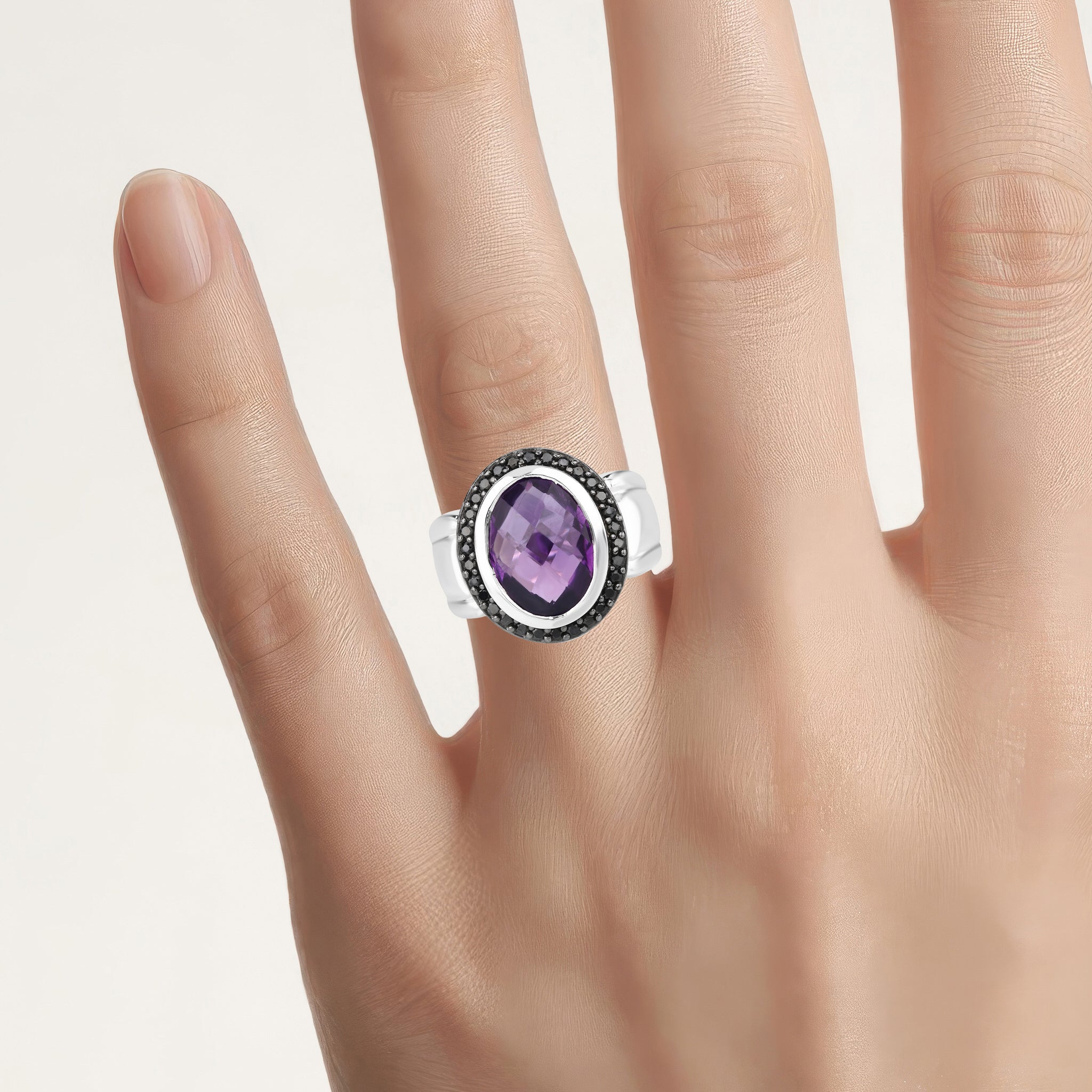 Amethyst Ring With Black Spinel 5.32 Carats Sterling Silver