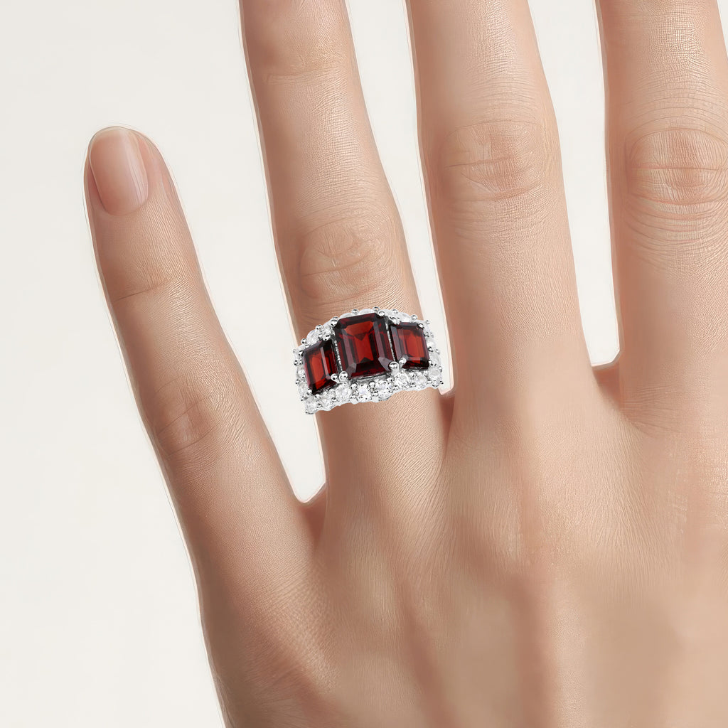 Garnet Ring With White Topaz 6.5 Carats Sterling Silver