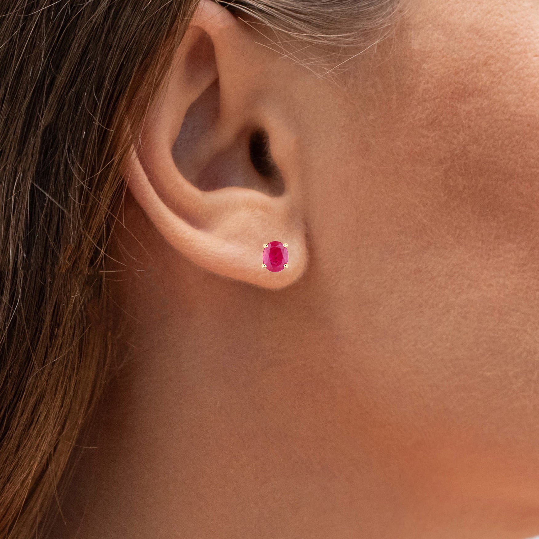 Ruby Stud Earrings 0.58 Carats 14K Yellow Gold