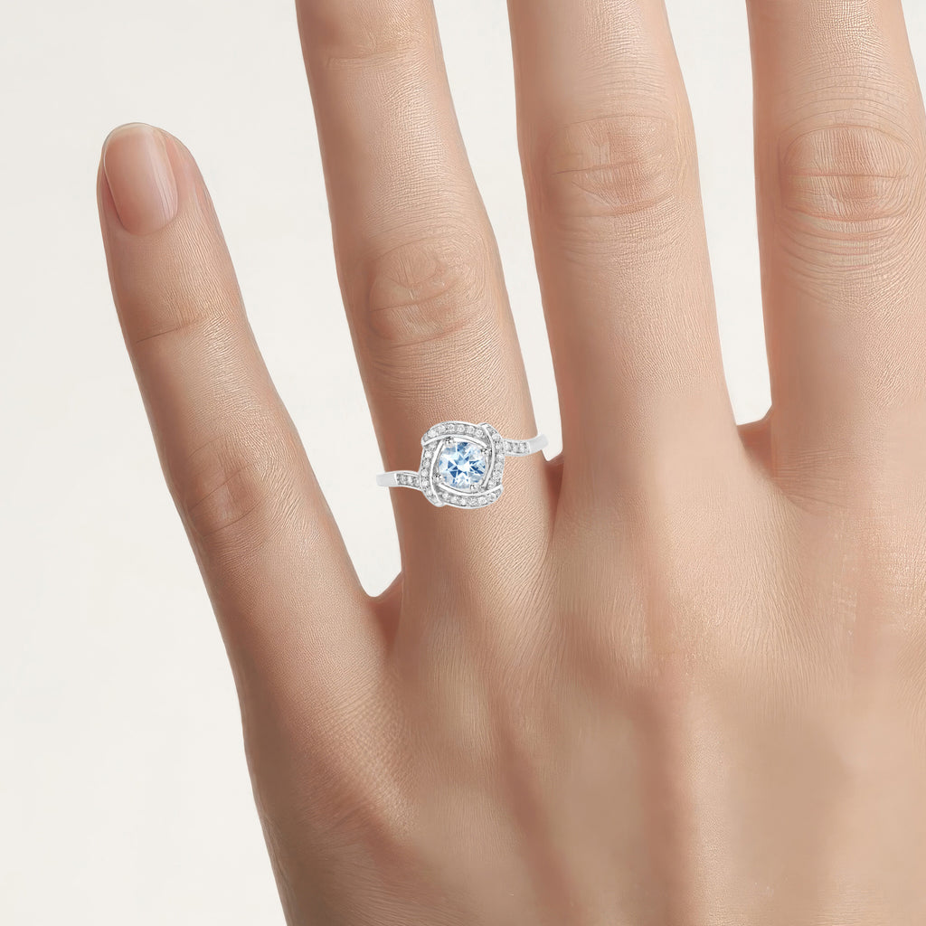Aquamarine Ring With Diamonds 0.42 Carats 14K White Gold