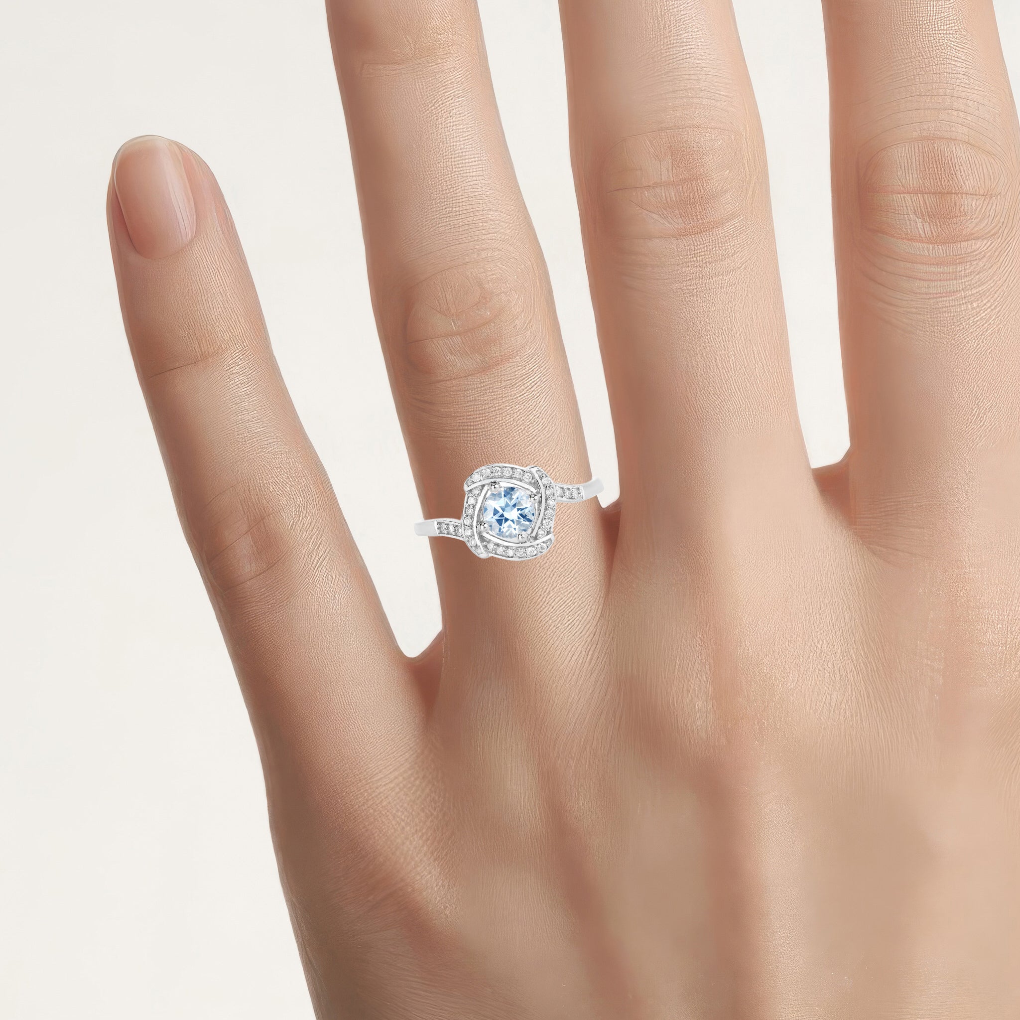 Aquamarine Ring With Diamonds 0.42 Carats 14K White Gold