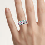 Natural Mixed Gemstones Ring 1.36 Carats Sterling Silver