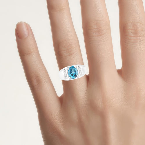 London Blue Topaz Ring With White Topaz 2.64 Carats Sterling Silver