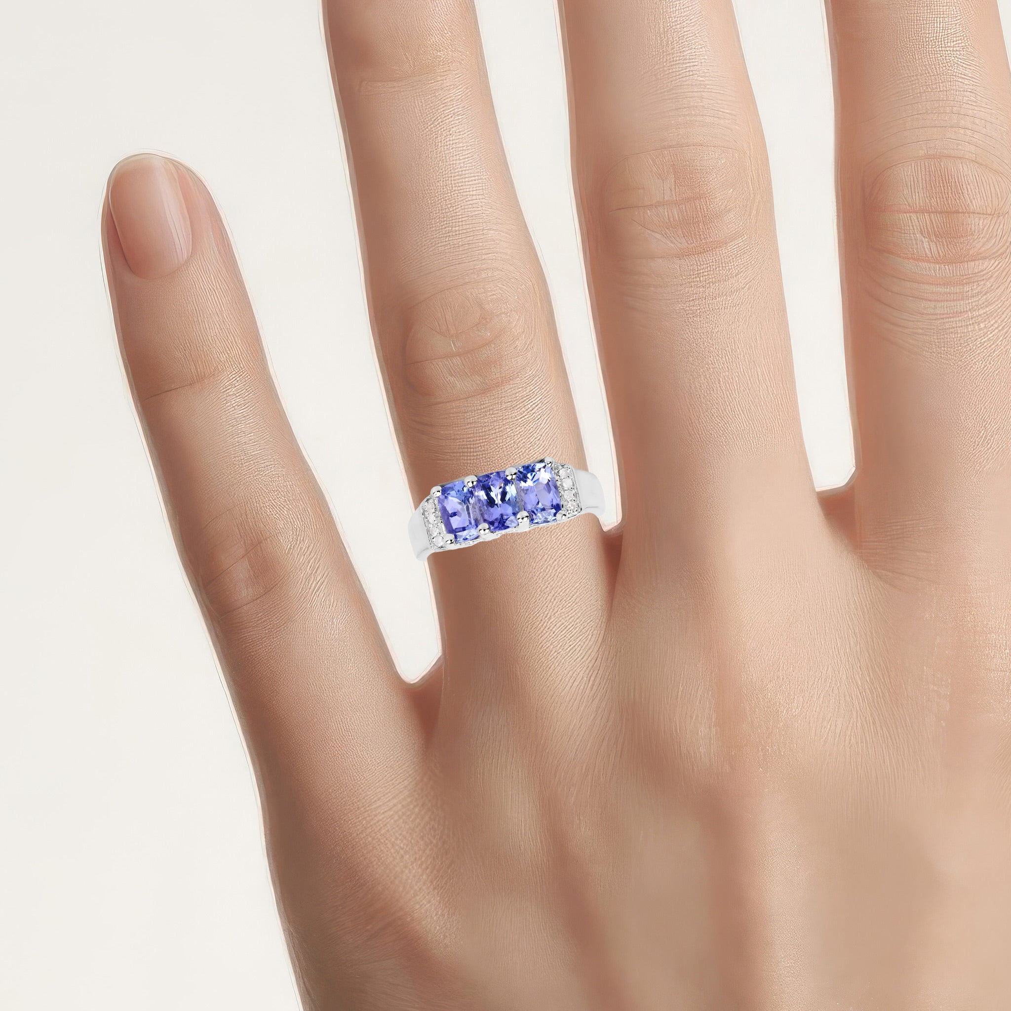 Tanzanite Ring With Diamonds 1.6 Carats Sterling Silver