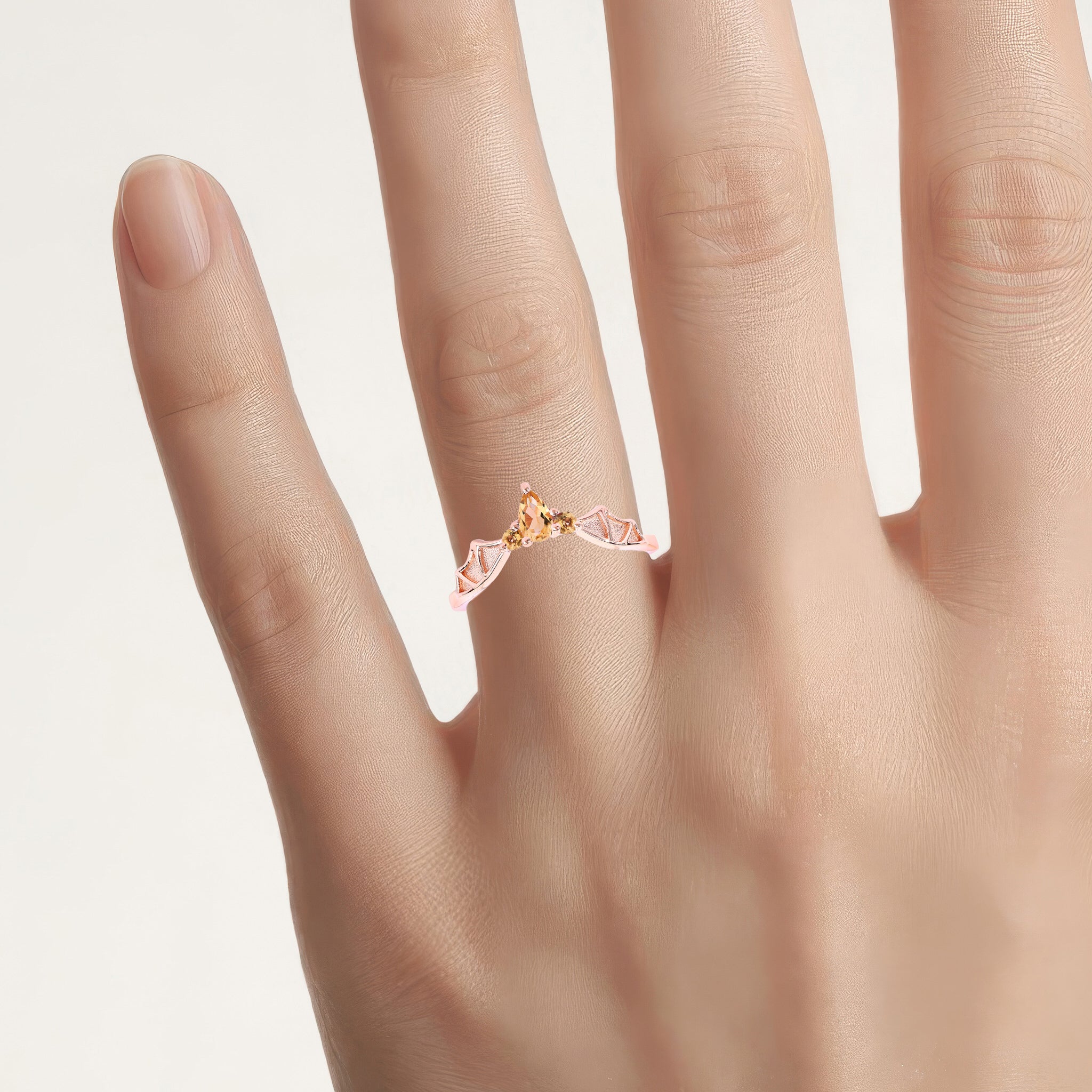 Citrine Bat Ring 0.24 Carats Gold Plated Silver