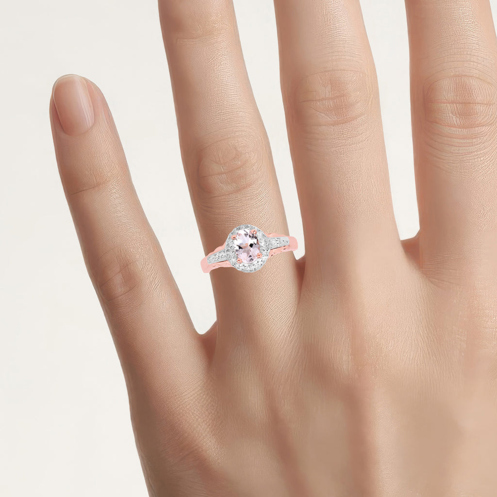 Morganite Ring With White Topaz 0.7 Carats Gold Plated Silver