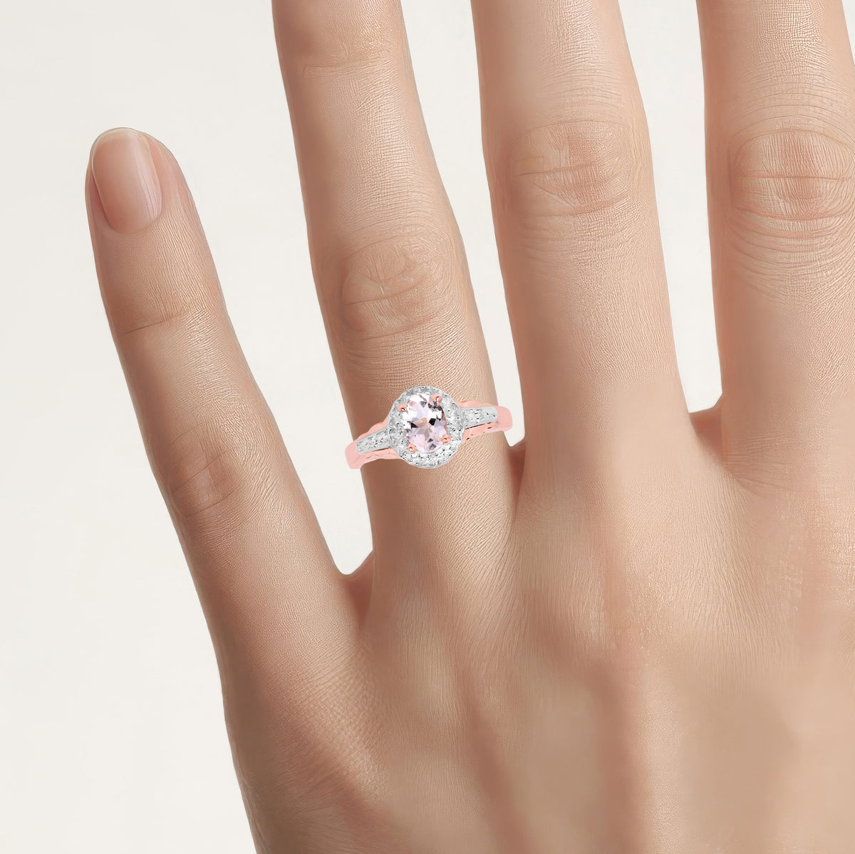 Morganite Ring With White Topaz 0.7 Carats Gold Plated Silver