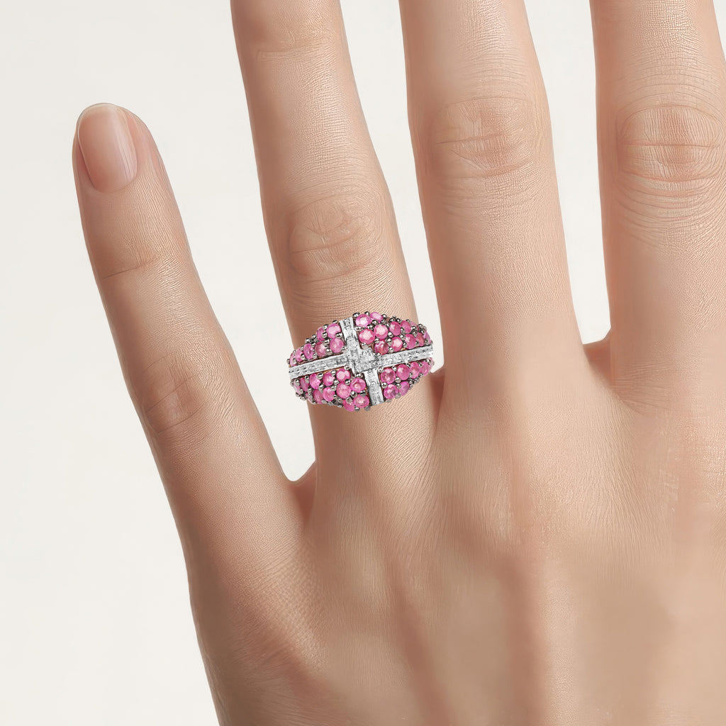 Ruby Cross Ring 1.66 Carats Gold Plated Silver