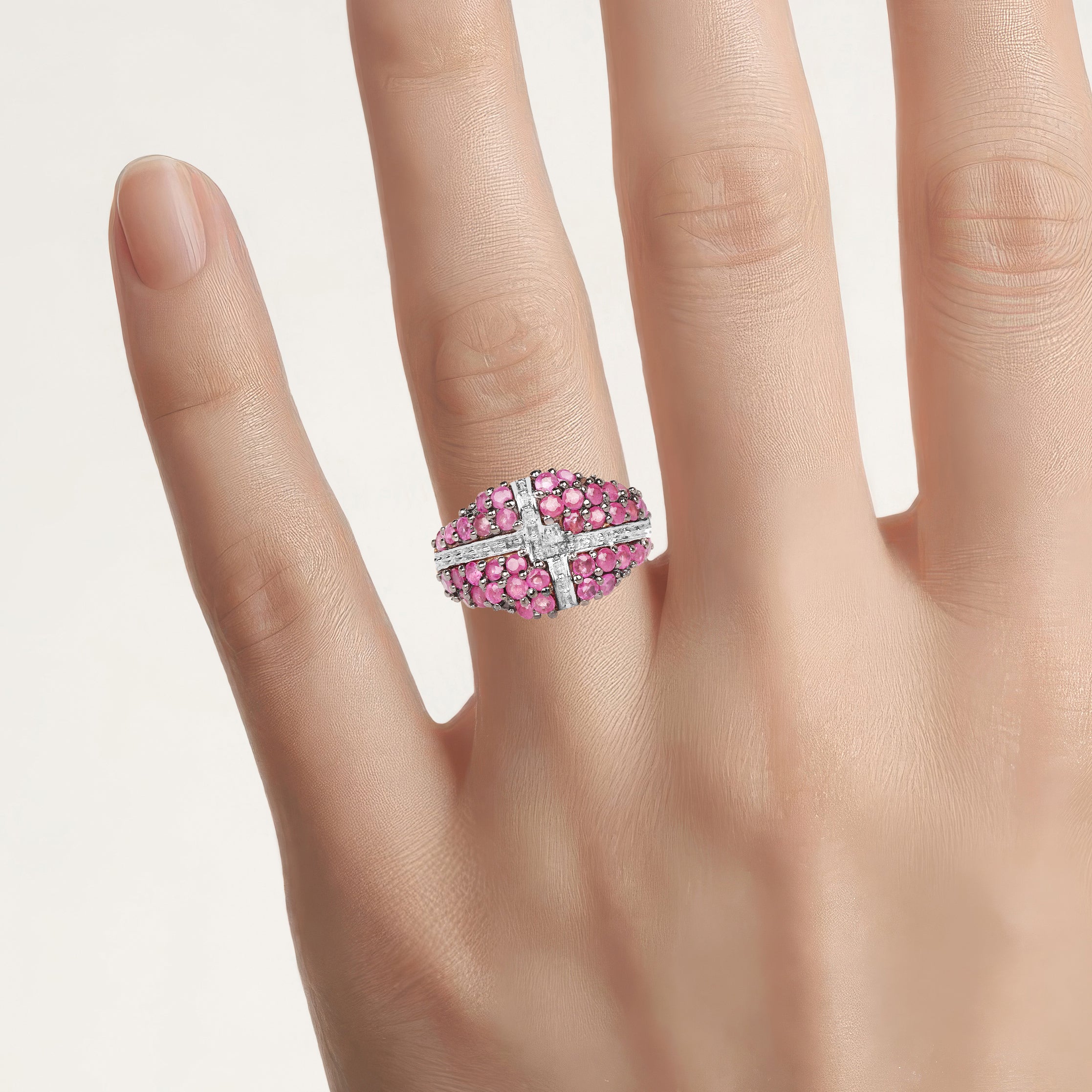 Ruby Cross Ring 1.66 Carats Gold Plated Silver