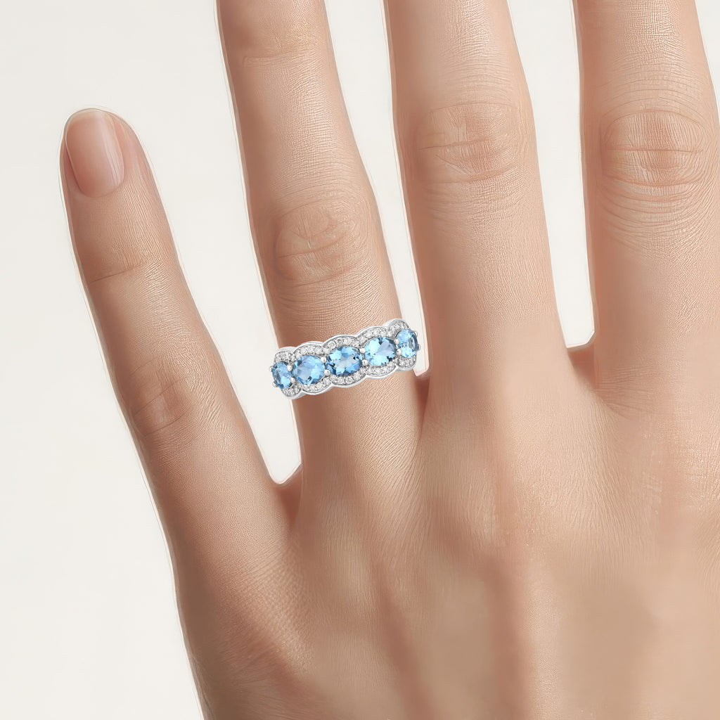 Aquamarine Ring With Diamonds 1.56 Carats 14K White Gold