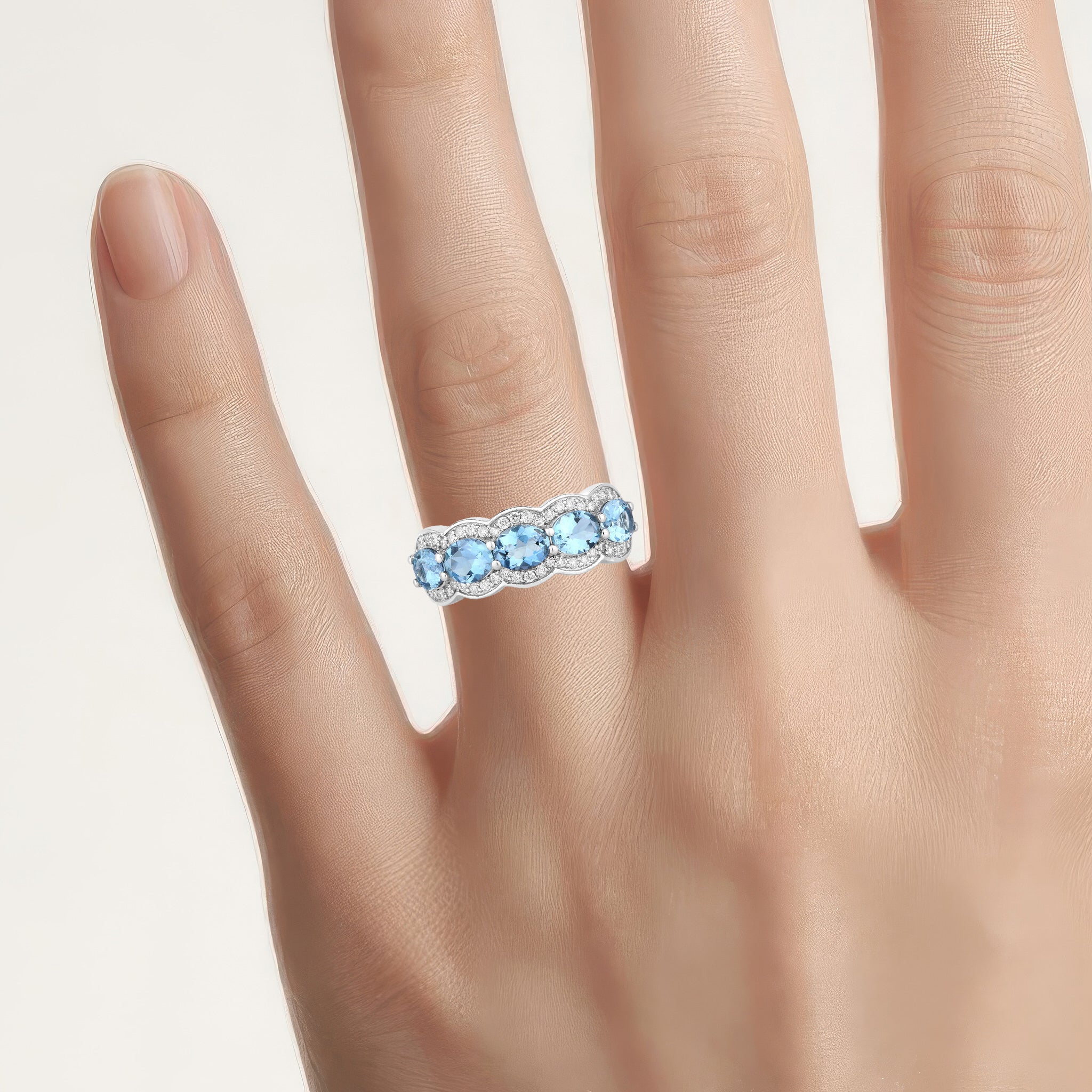Aquamarine Ring With Diamonds 1.56 Carats 14K White Gold