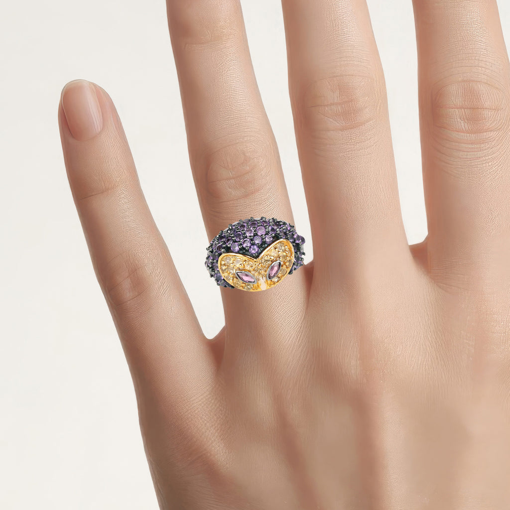 Rhodolite Garnet Ring With Amethyst 1.94 Carats Sterling Silver