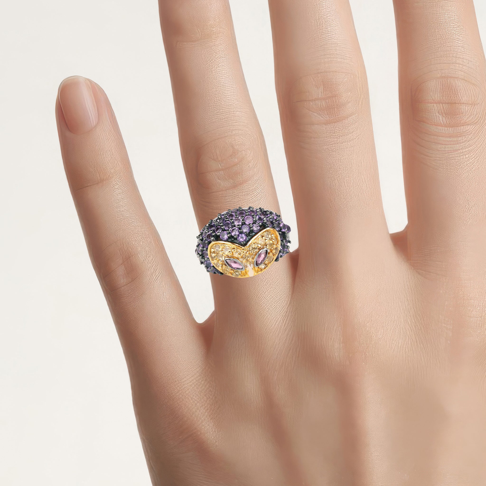 Rhodolite Garnet Ring With Amethyst 1.94 Carats Sterling Silver