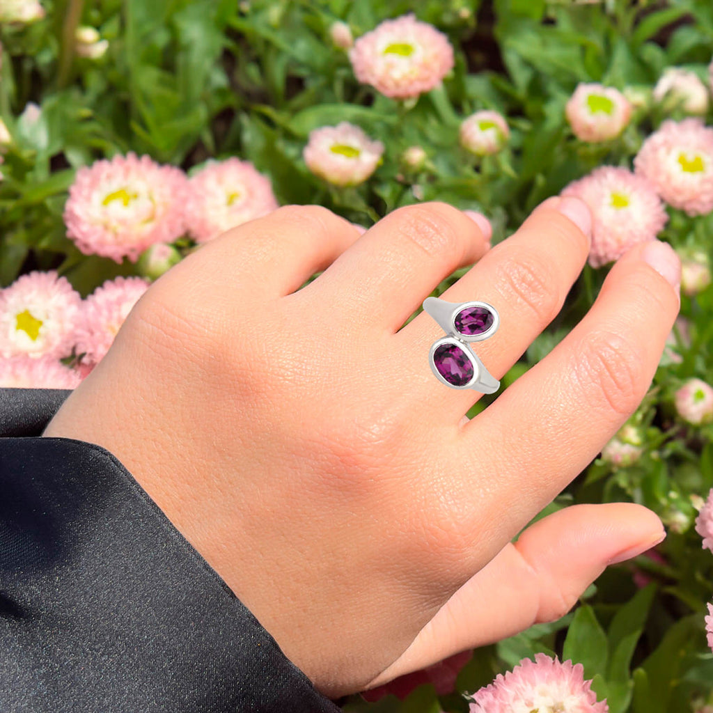 Purple Garnet Ring 2 Carats Sterling Silver