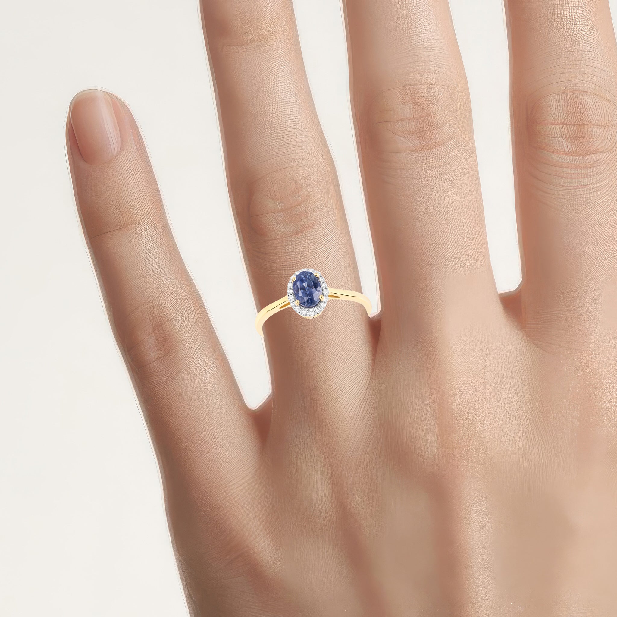 Blue Sapphire Ring With Diamonds 1.12 Carats 14K Yellow Gold