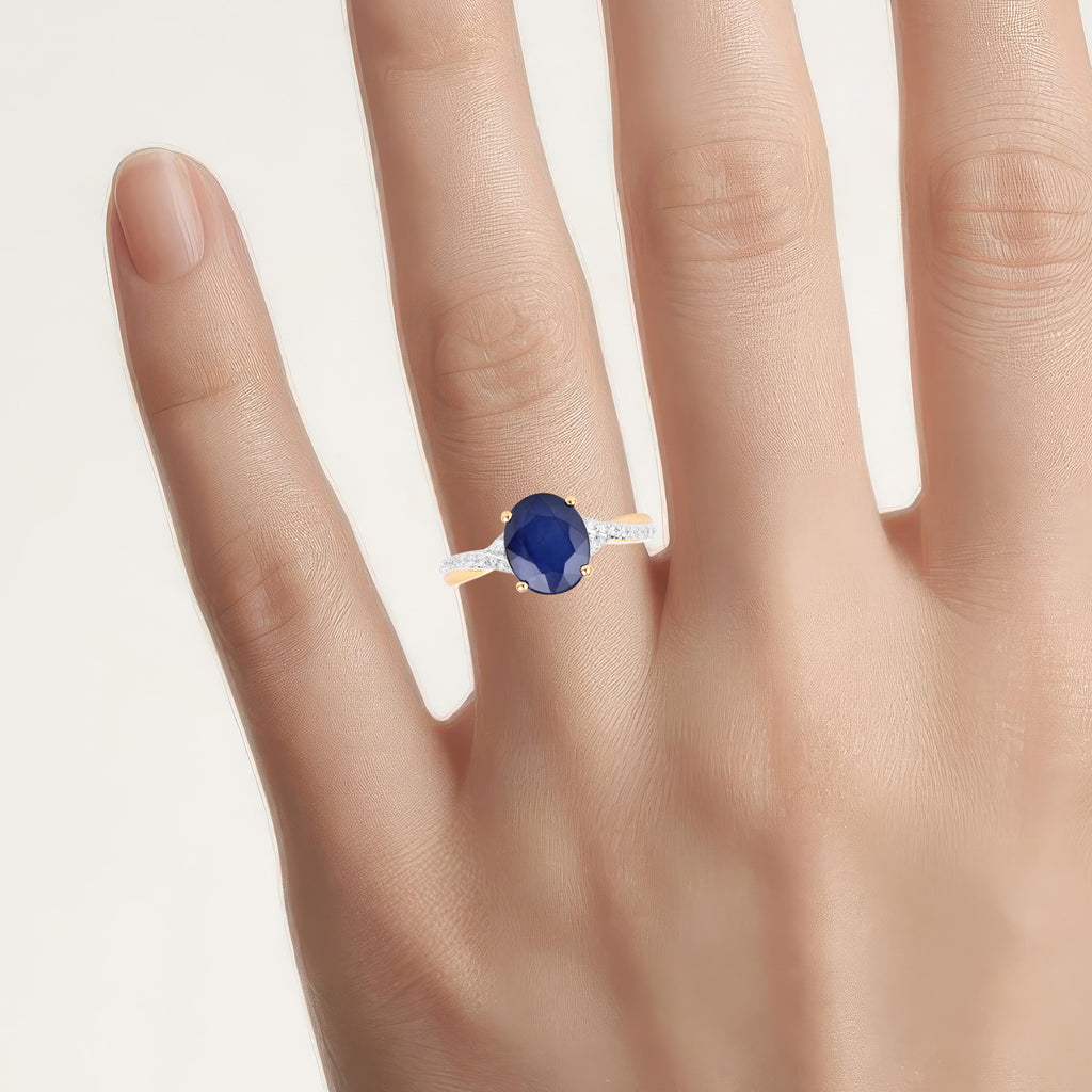 Blue Sapphire Ring With Diamonds 3.24 Carats 14K Yellow Gold