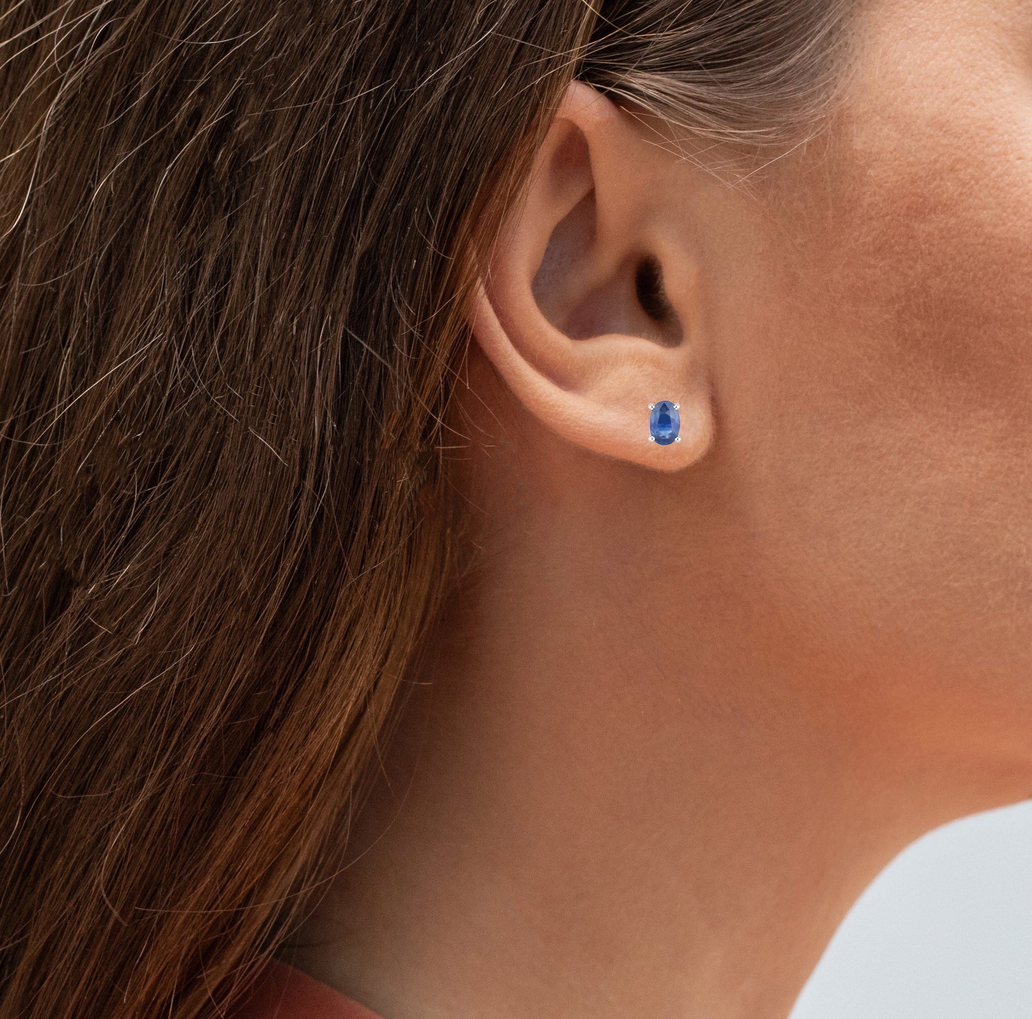 Blue Sapphire Stud Earrings 0.94 Carats 14K White Gold