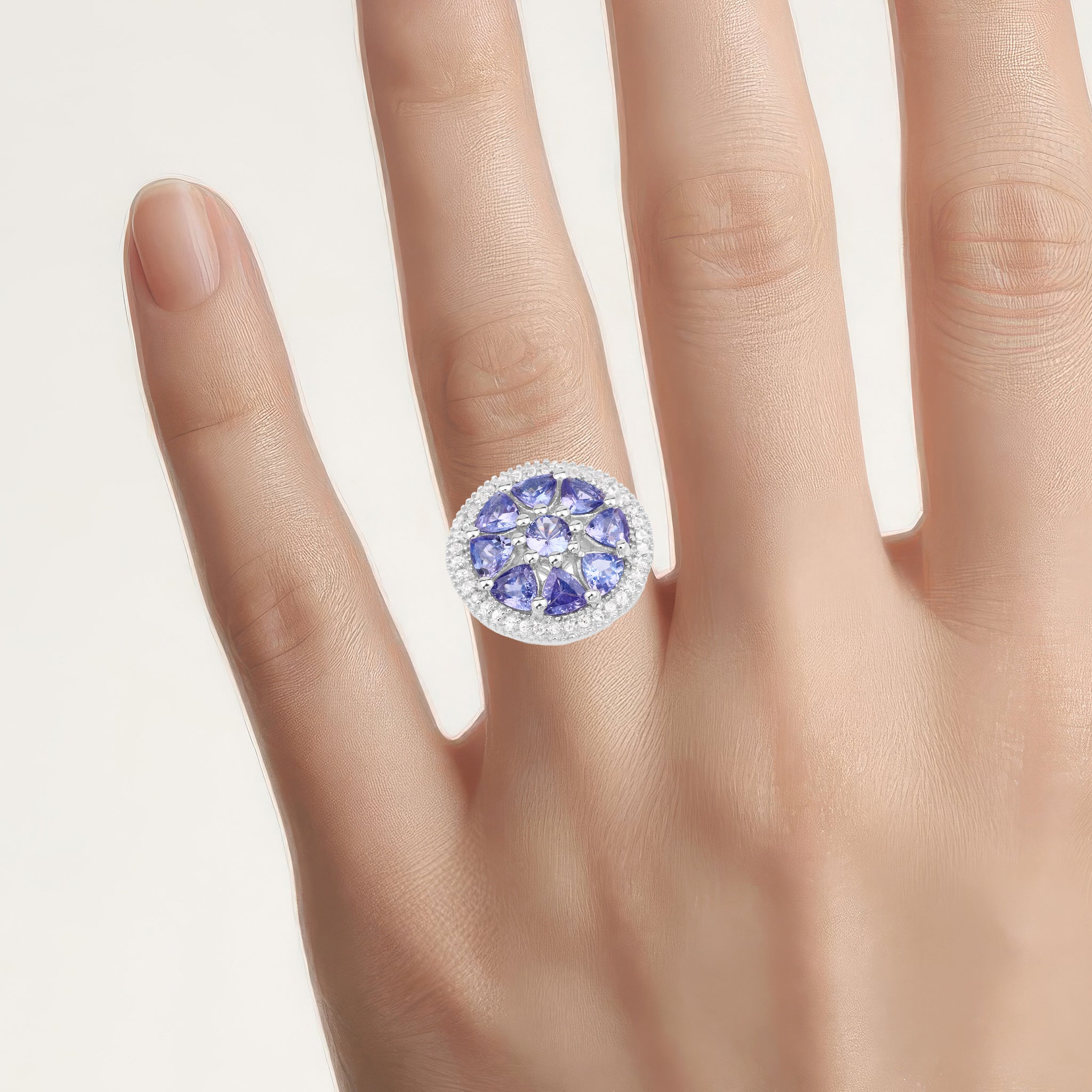Tanzanite Ring With White Topaz 2.22 Carats Sterling Silver