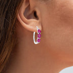 Ruby Hoop Earrings With Diamonds 1.79 Carats Sterling Silver