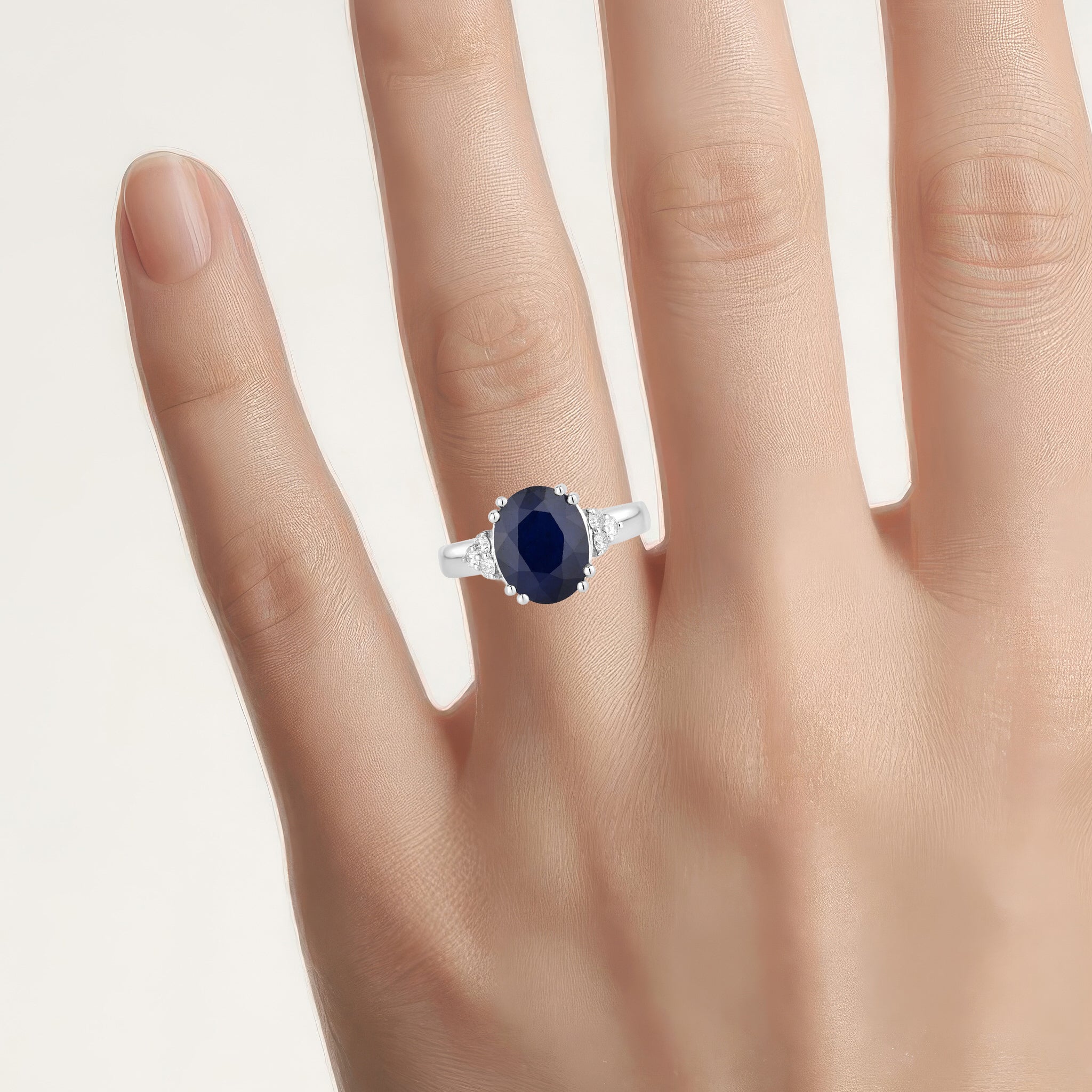 Blue Sapphire Ring With Diamonds 4.46 Carats 14K White Gold