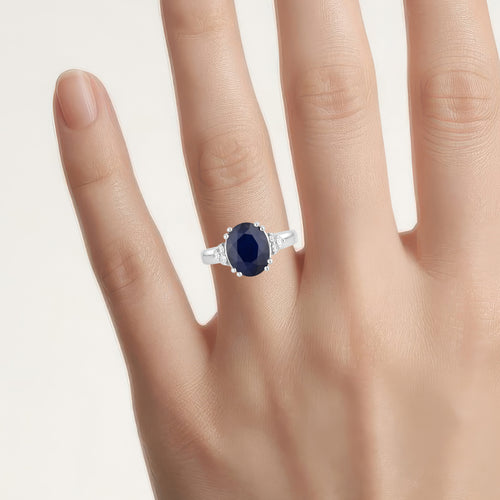Blue Sapphire Ring With Diamonds 4.46 Carats 14K White Gold