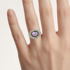 Amethyst Ring With White Topaz 4.35 Carats Gold Plated Silver