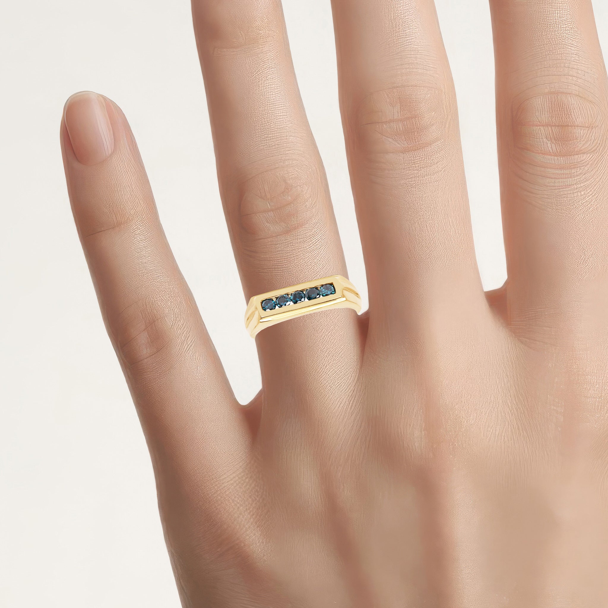 Blue Diamond Ring 0.38 Carats Gold Plated Silver