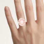 Morganite Flower Ring 6.72 Carats Gold Plated Silver