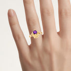 Amethyst Owl Ring 0.72 Carats Gold Plated Silver