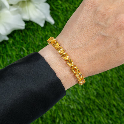 Natural Citrine Tennis Bracelet 22 Carats 24K Yellow Gold Plated Sterling Silver