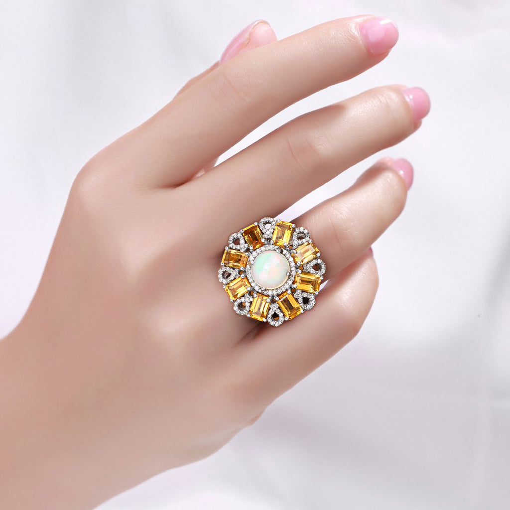 Opal Ring With Citrine 7.14 Carats Sterling Silver