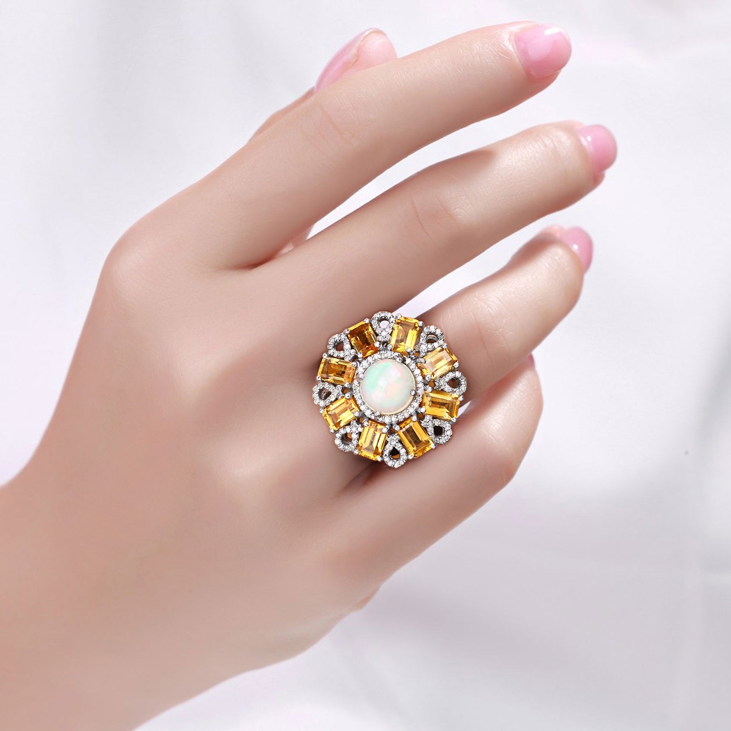 Opal Ring With Citrine 7.14 Carats Sterling Silver