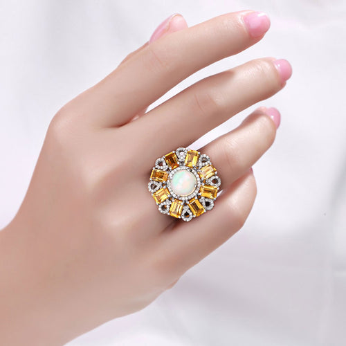 Opal Ring With Citrine 7.14 Carats Sterling Silver