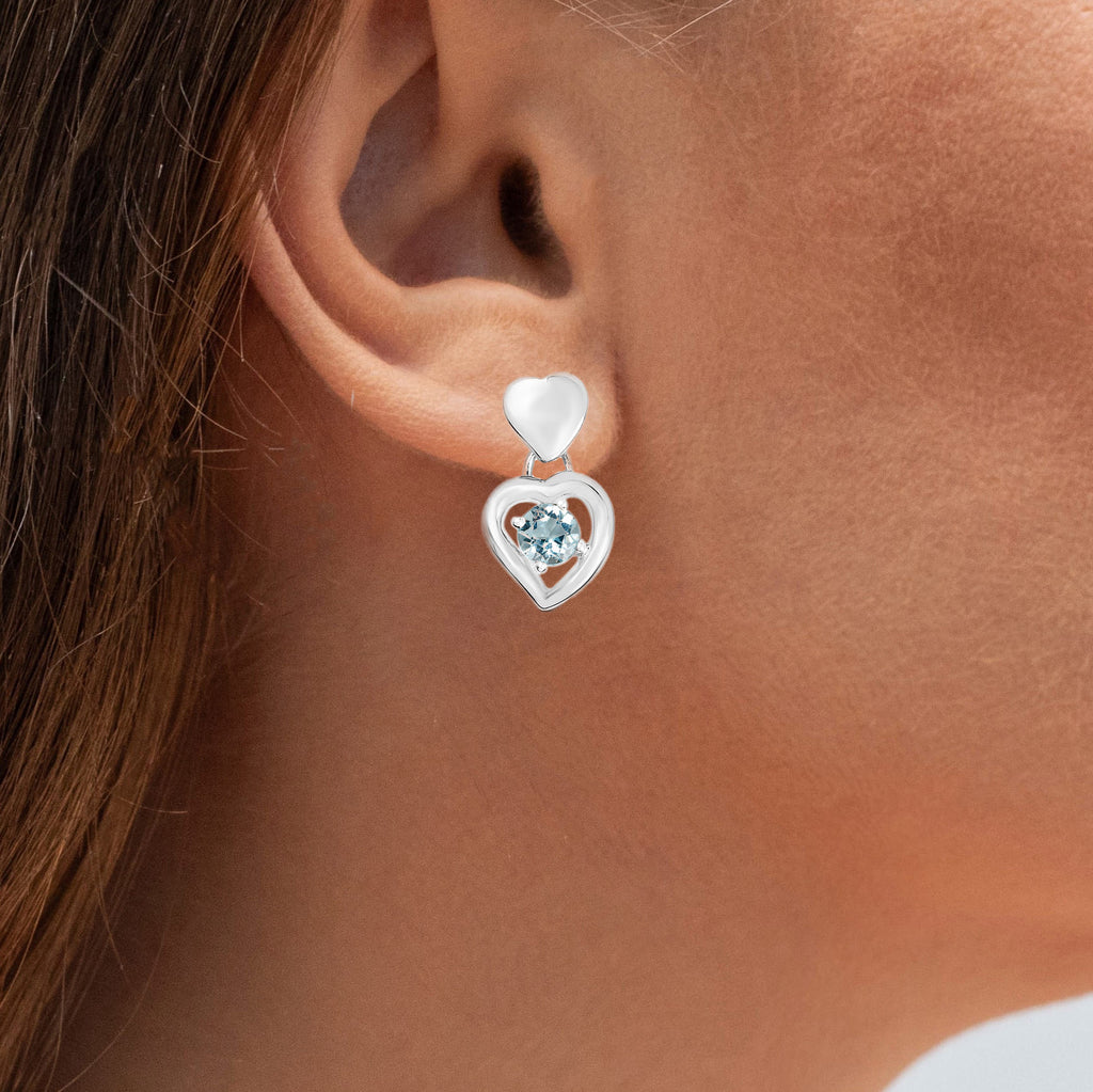 Blue Topaz Heart Earrings 1.88 Carats Sterling Silver
