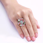 Multicolor Tourmaline Ring With Diamonds 5.1 Carats Sterling Silver